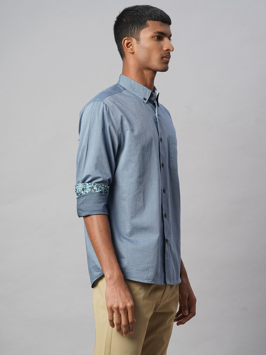 Men's Blue 100% Cotton Regular Fit Shirt