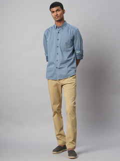 Men’s Cotton Regular Fit Textured Button Shirt Blue