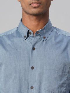 Men’s Cotton Regular Fit Textured Button Shirt Blue