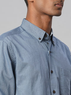 Men’s Cotton Regular Fit Textured Button Shirt Blue