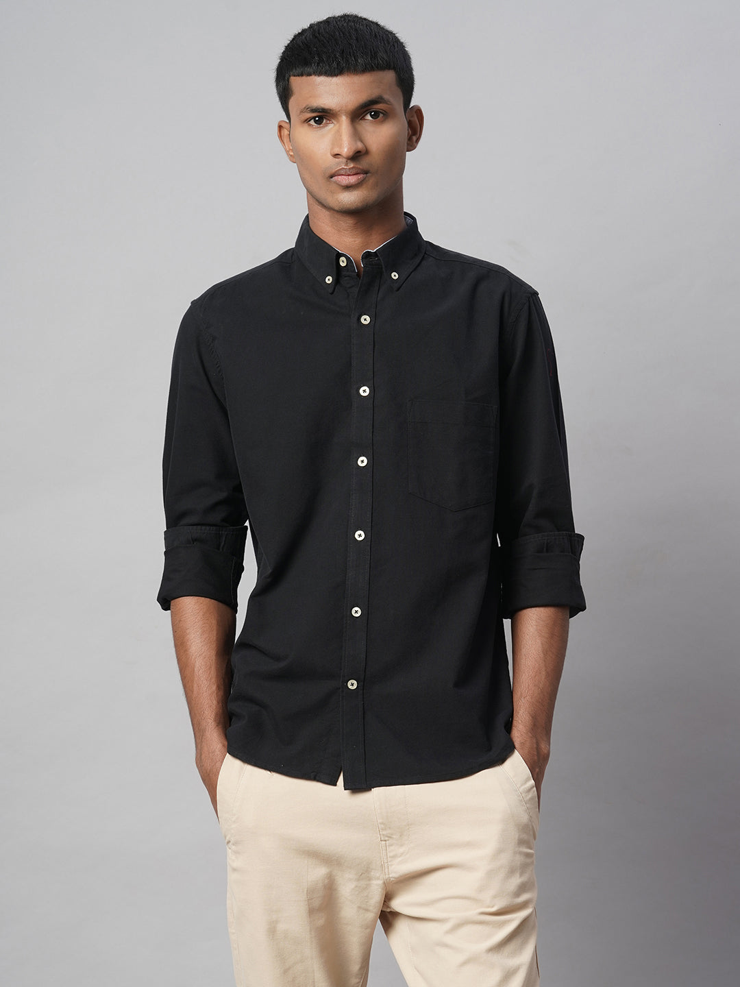 Men's Black 100% Cotton Regular Fit Shirt