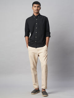 Men’s Cotton Regular Fit Long Sleeve Pocket Shirt Black