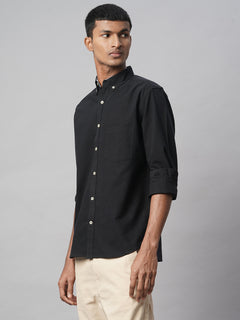 Men’s Cotton Regular Fit Long Sleeve Pocket Shirt Black