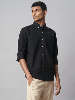 Men’s Cotton Regular Fit Long Sleeve Pocket Shirt Black