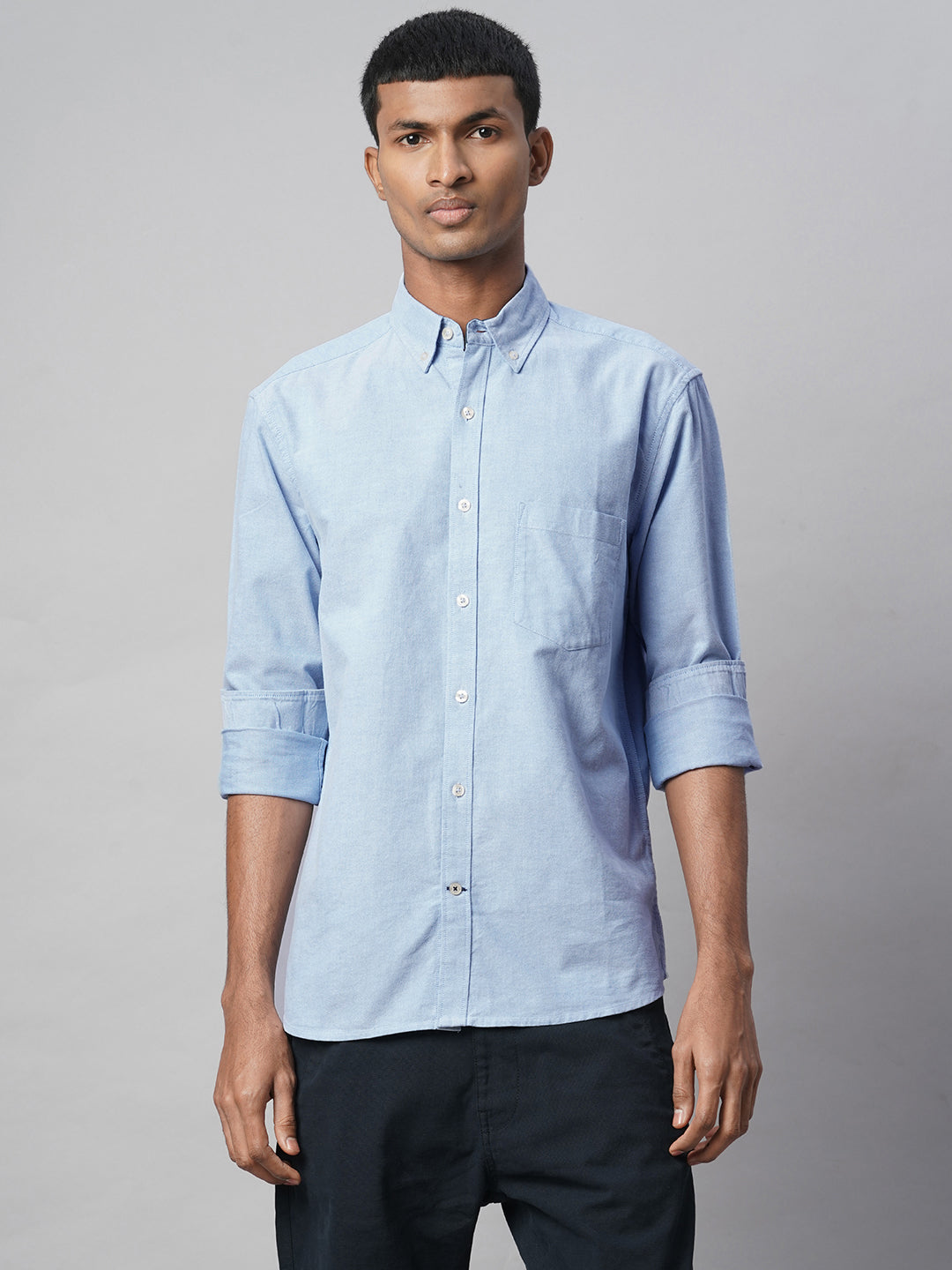 Men's Blue 100% Cotton Regular Fit Shirt