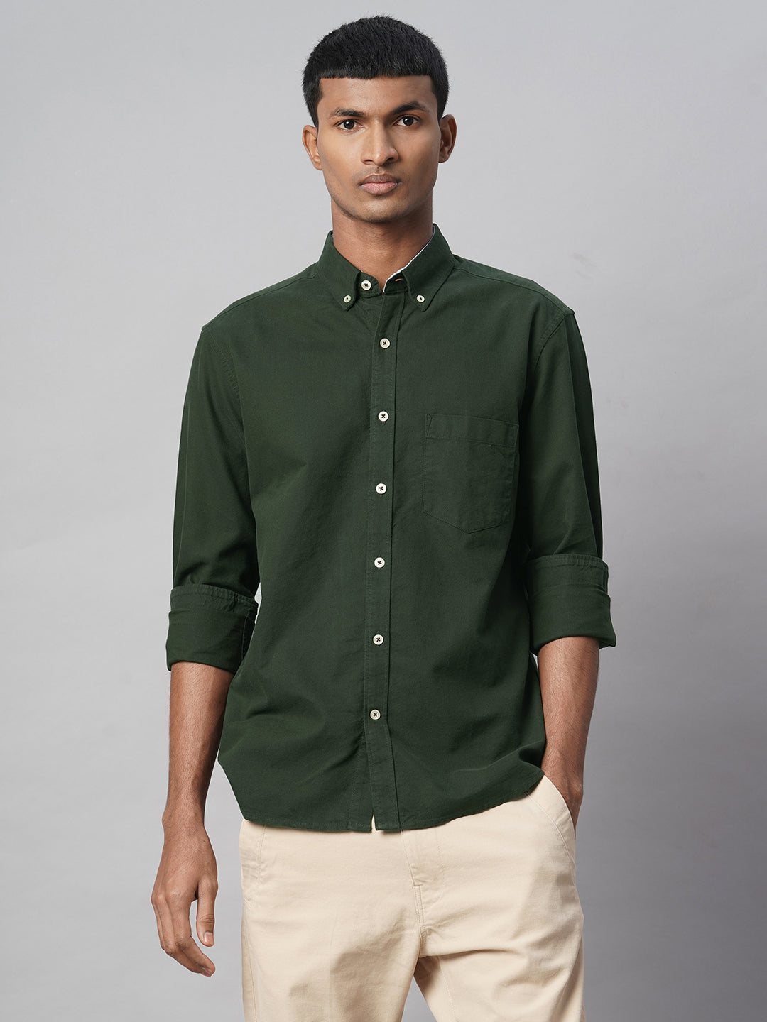 Men's Olive 100% Cotton Regular Fit Shirt