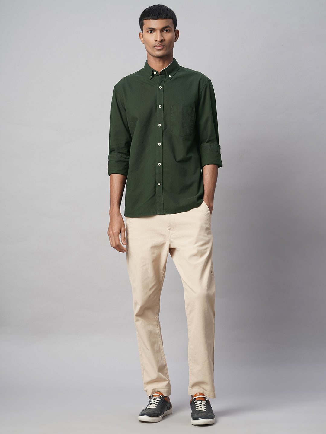 Men's Olive 100% Cotton Regular Fit Shirt