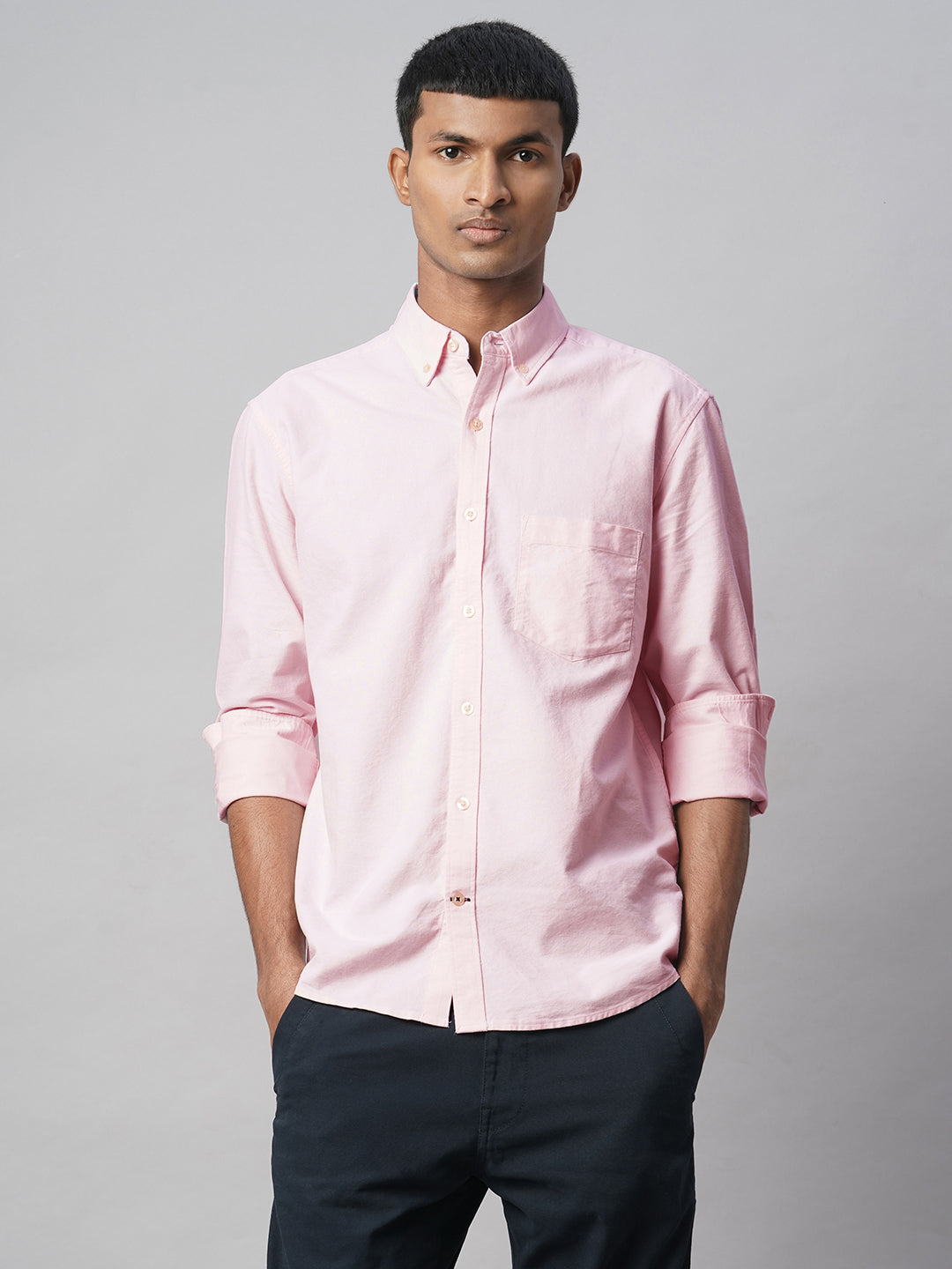 Men's Pink 100% Cotton Regular Fit Shirt