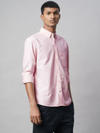 Men's Pink 100% Cotton Regular Fit Shirt