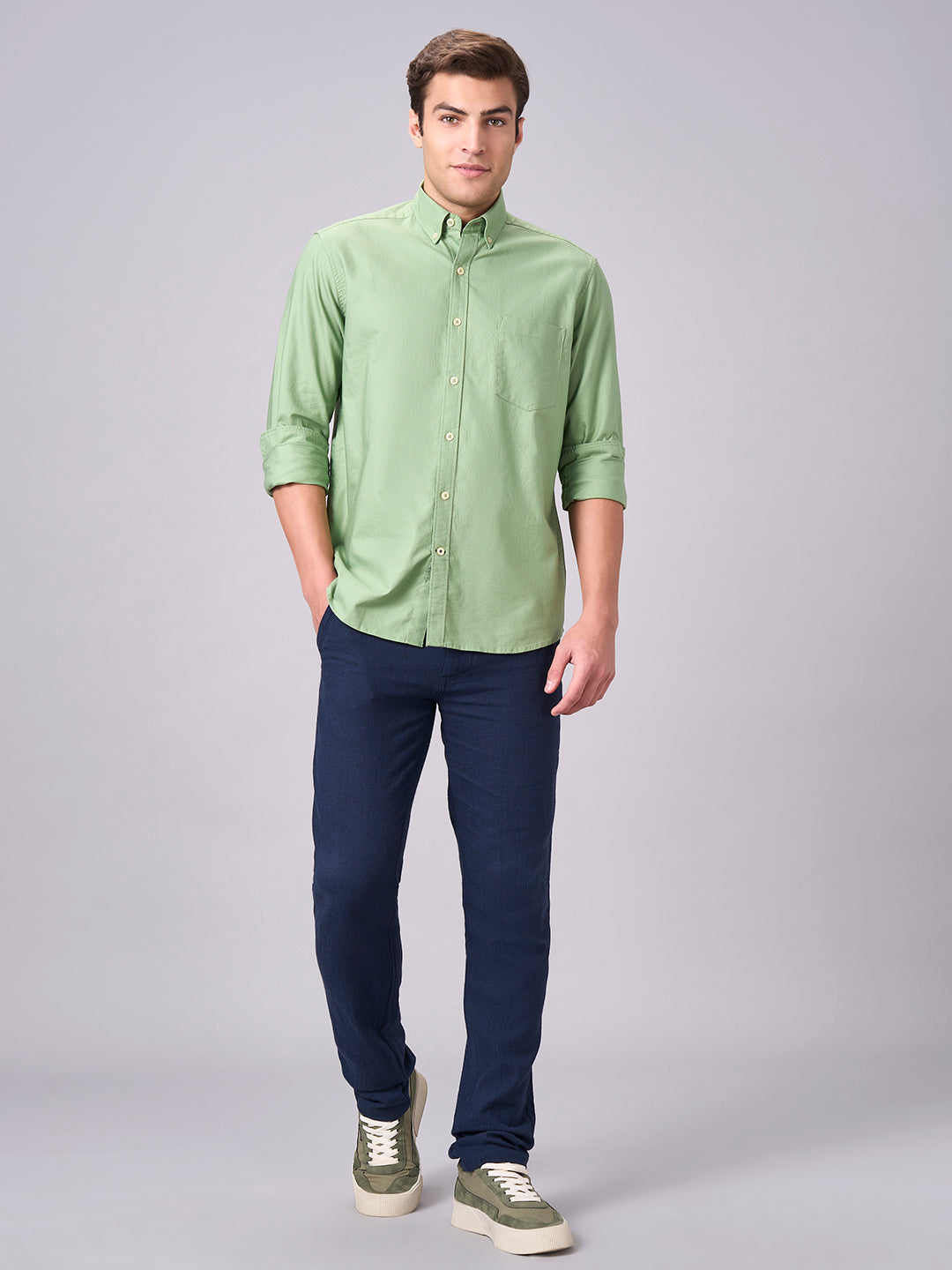 Men's Green 100% Cotton Regular Fit Shirt