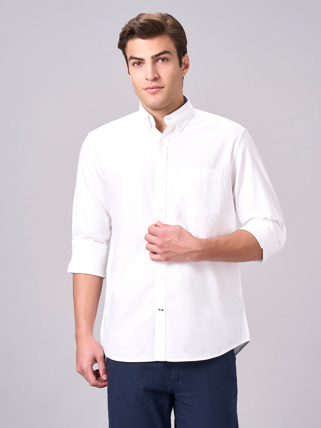 Men's White 100% Cotton Regular Fit Shirt