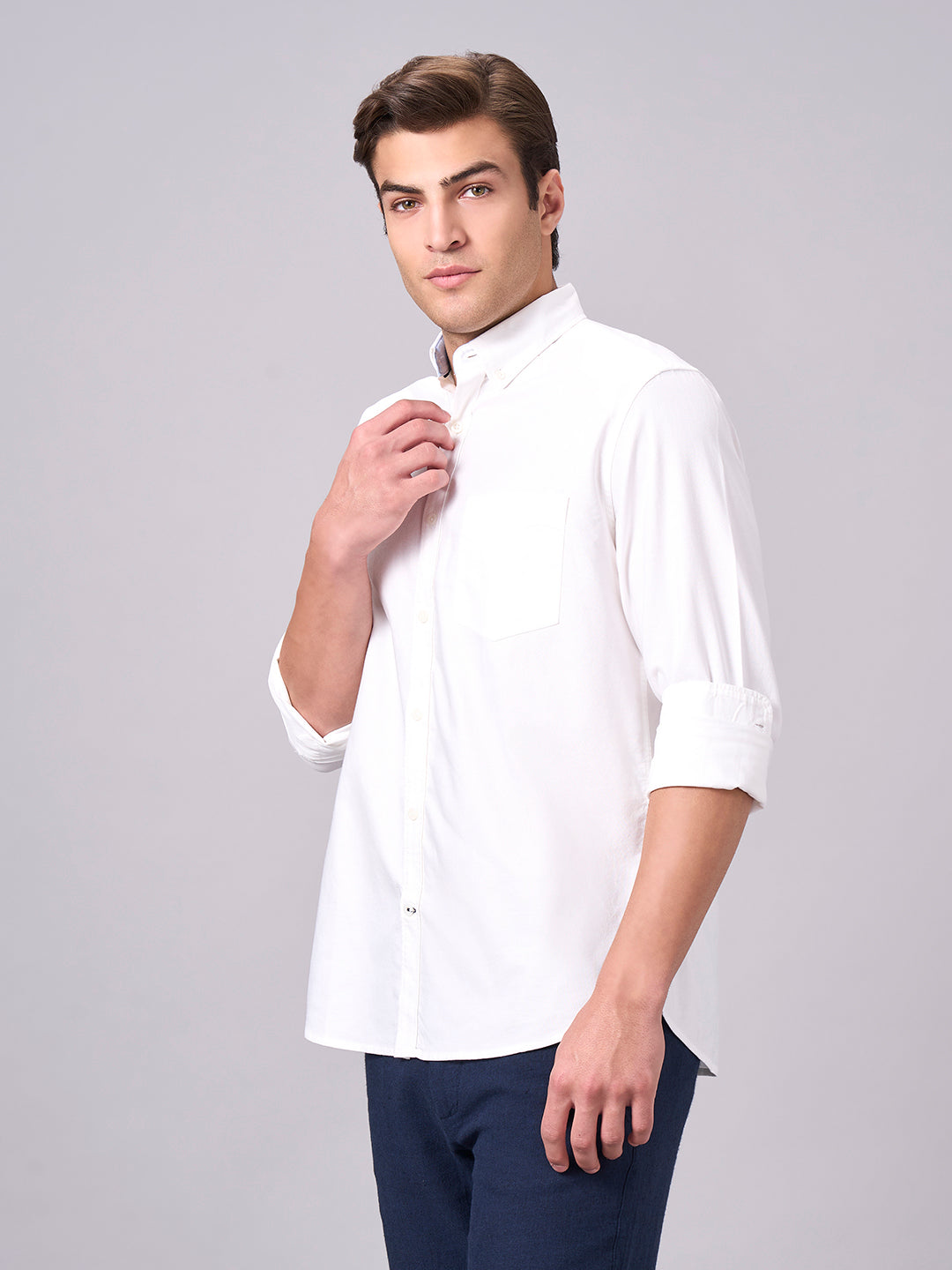 Men's White 100% Cotton Regular Fit Shirt