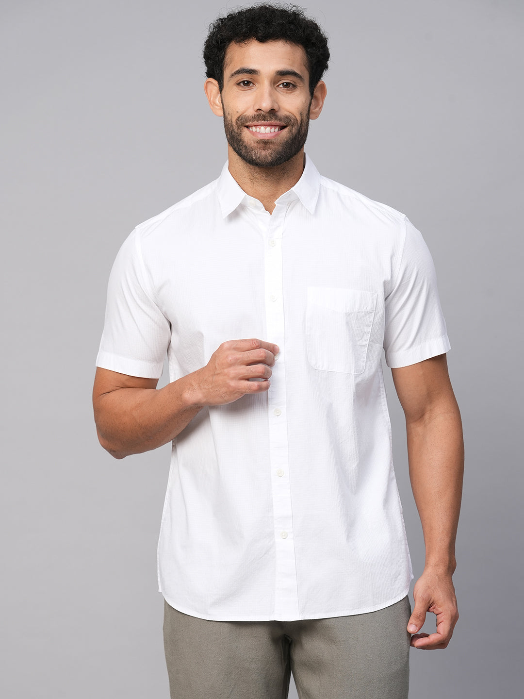 Men's White A Cotton Regular Fit Shirt