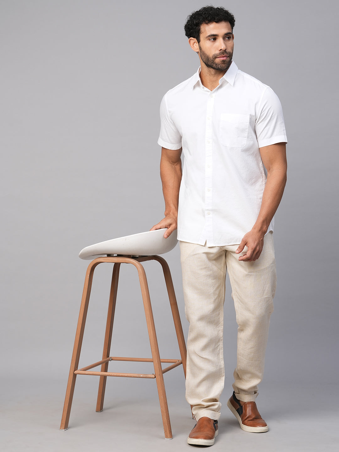Men's White B Cotton Regular Fit Shirt