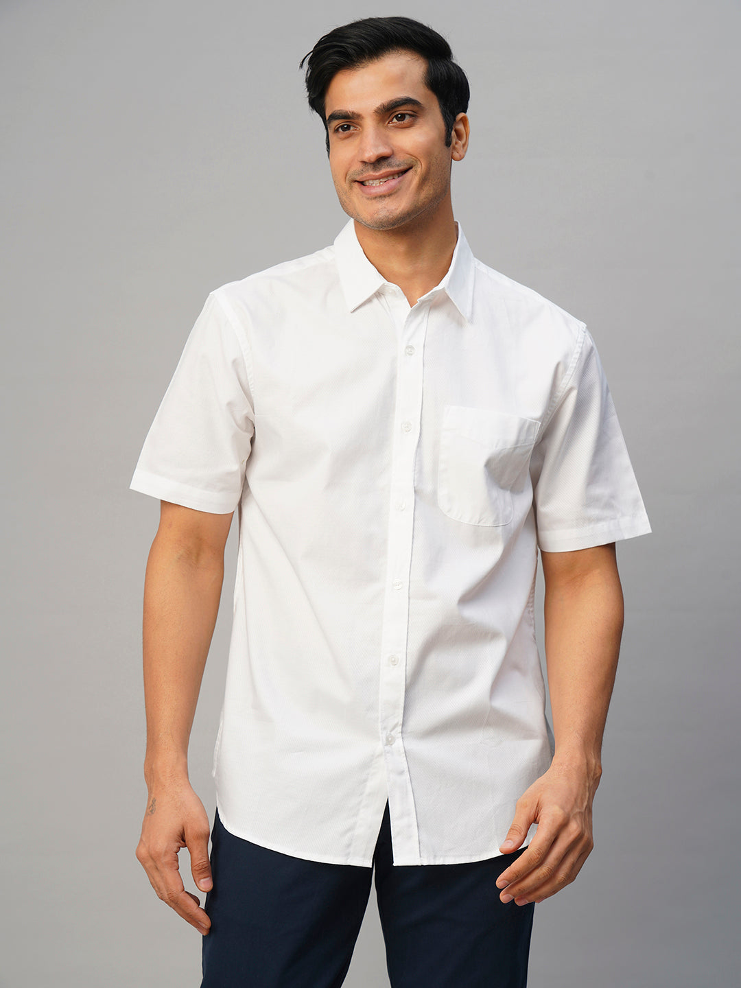 Men's White Cotton Regular Fit Shirt