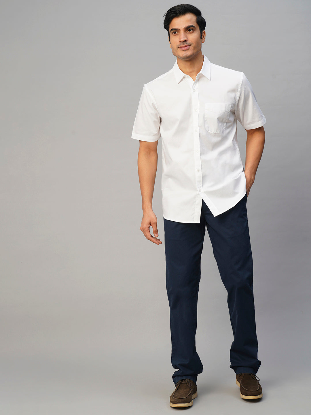 Men's White Cotton Regular Fit Shirt