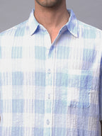 Men's Blue Cotton Lycra Regular Fit Shirt