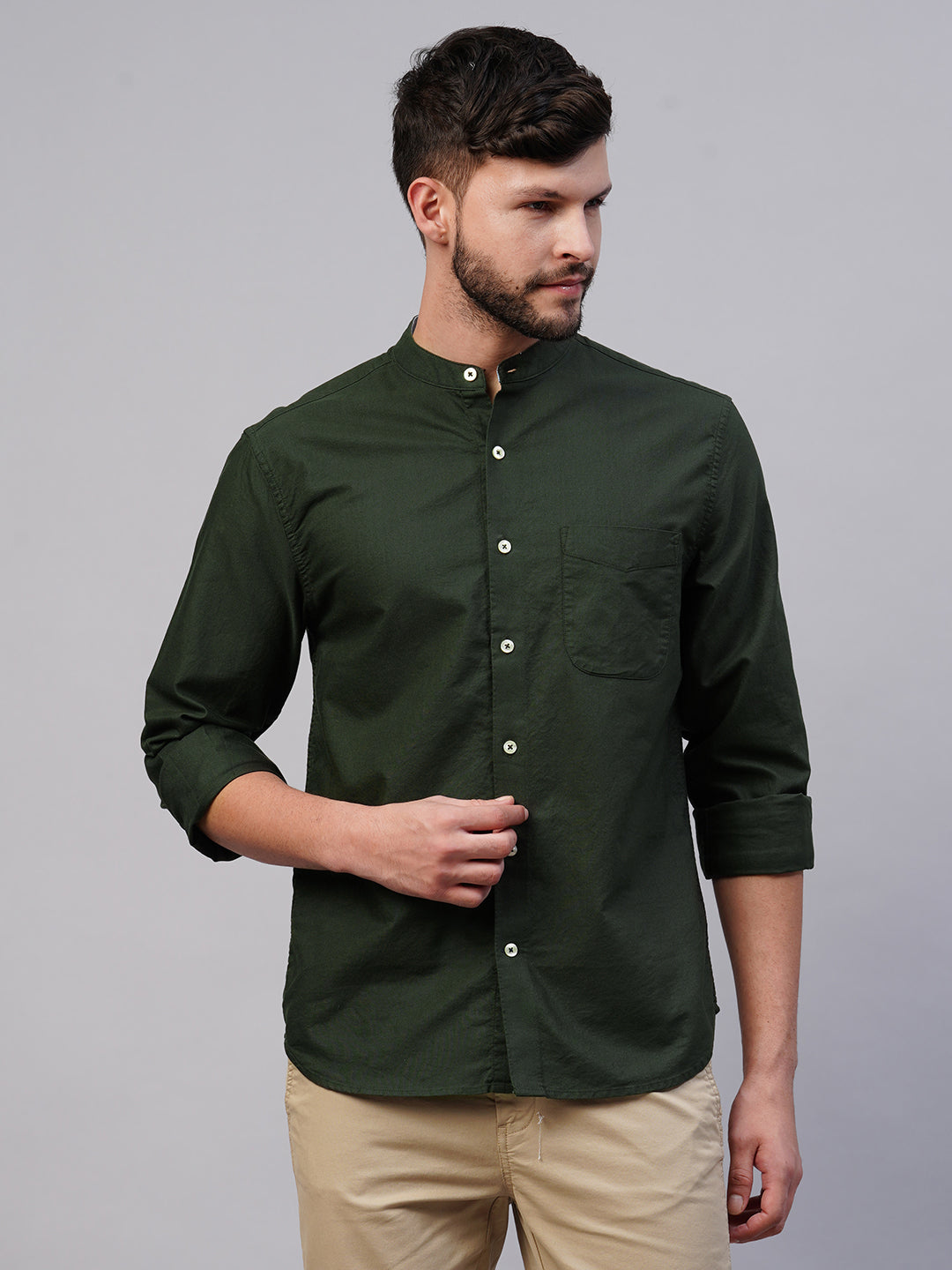 Men's Olive Cotton Regular Fit Shirt