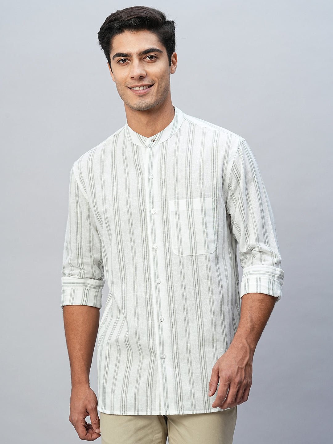 Men's Green Cotton Linen Regular Fit Shirt