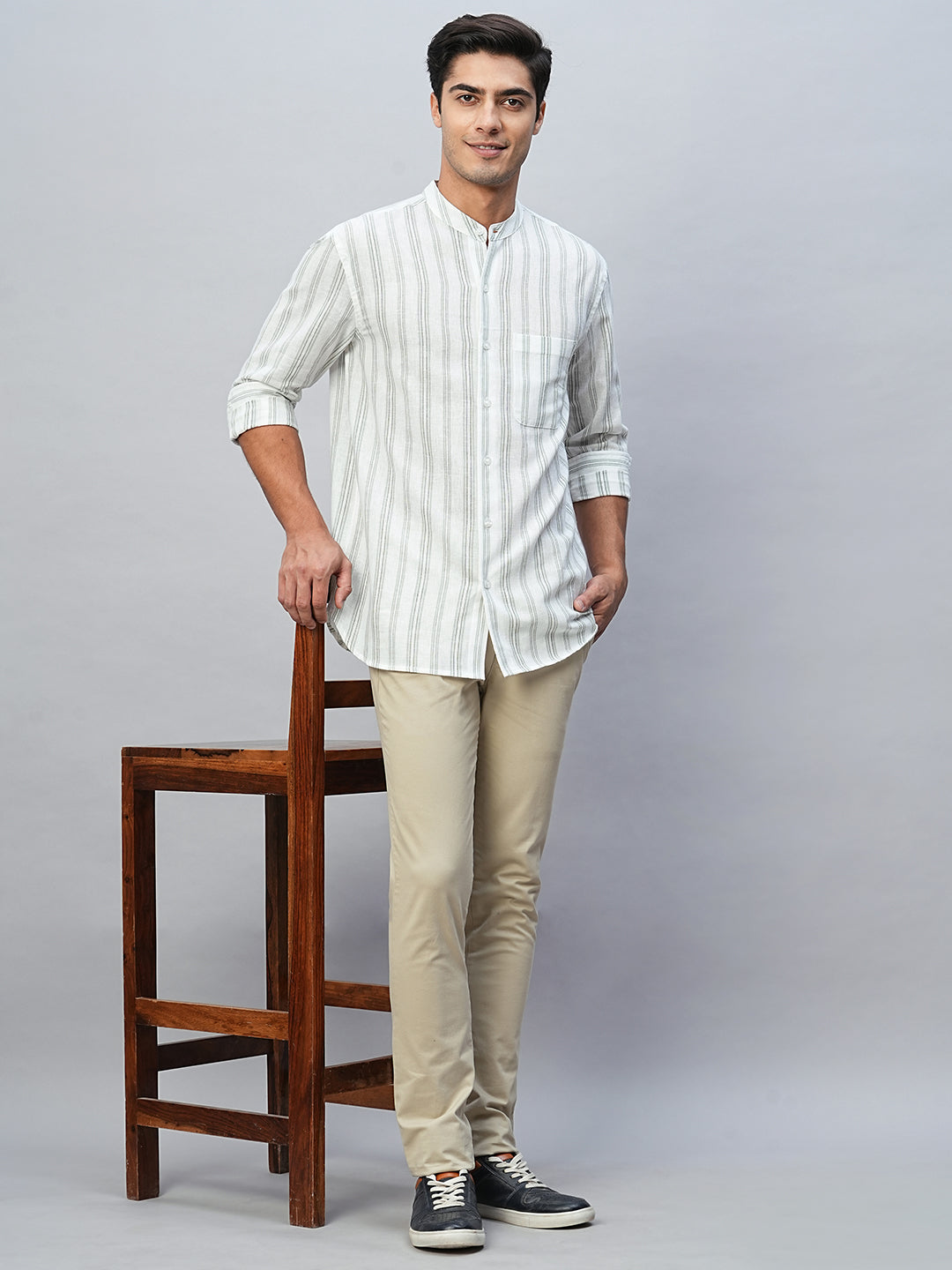 Men's Green Cotton Linen Regular Fit Shirt