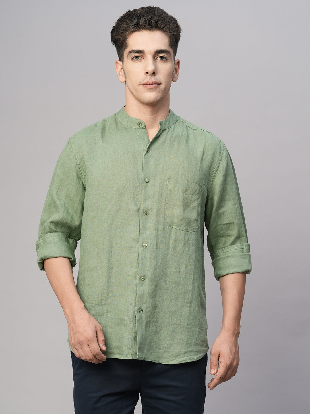 Men's Green Linen Regular Fit Shirt