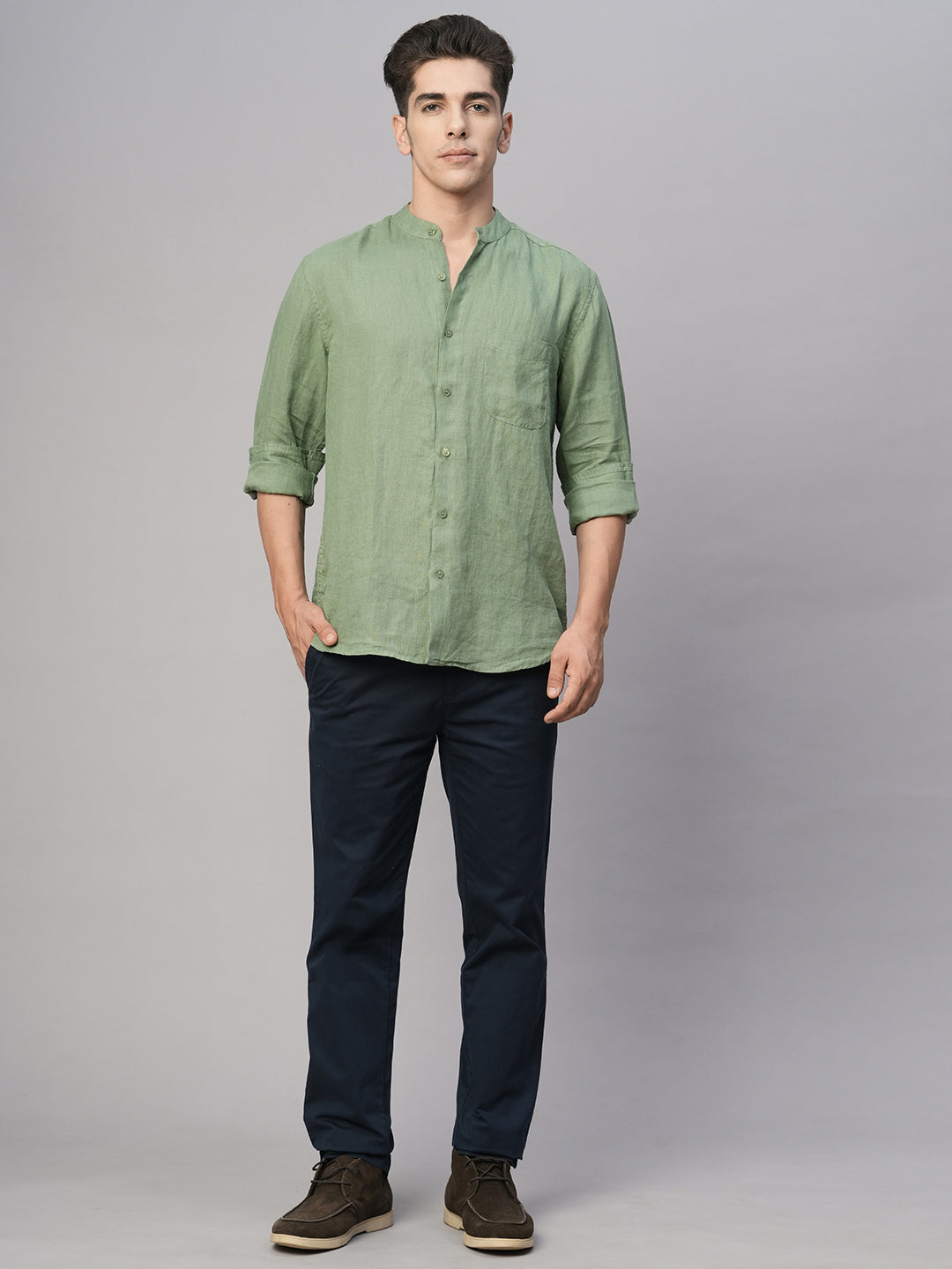 Men's Green Linen Regular Fit Shirt