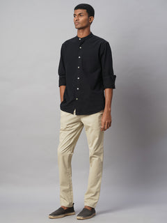 Men’s Cotton Regular Fit Band Shirt Black