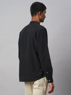 Men’s Cotton Regular Fit Band Shirt Black