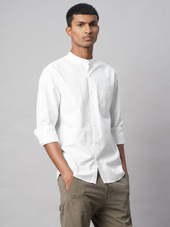 Men’s Cotton Regular Fit Band Pocket Shirt White