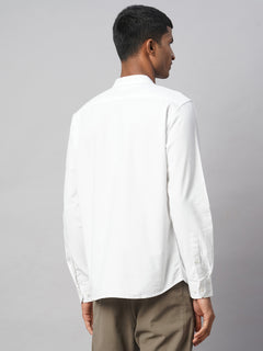 Men’s Cotton Regular Fit Band Pocket Shirt White