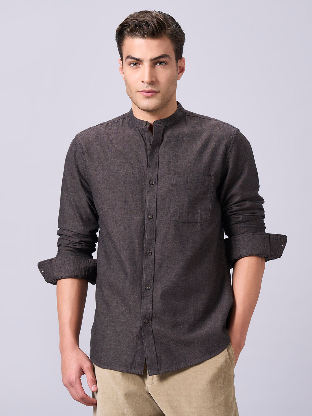 Men's Brown 100% Cotton Regular Fit Shirt