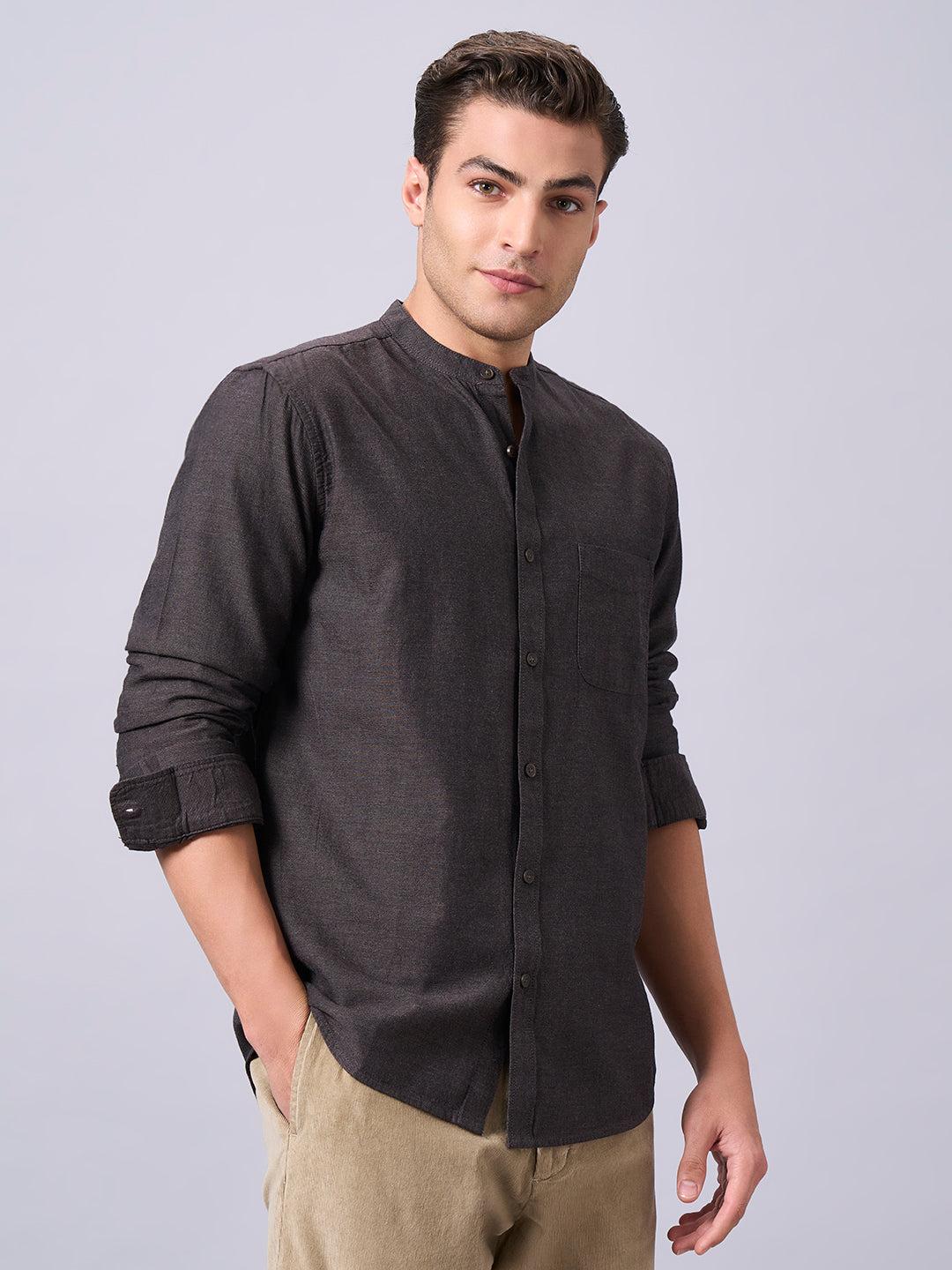 Men's Brown 100% Cotton Regular Fit Shirt