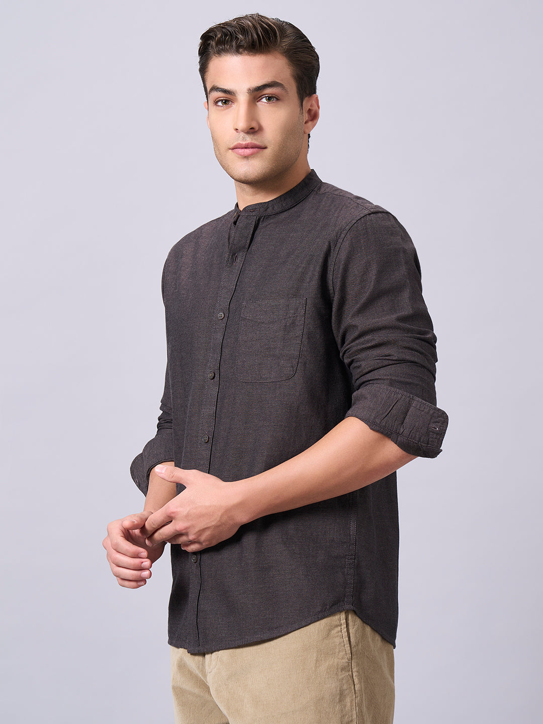 Men's Brown 100% Cotton Regular Fit Shirt