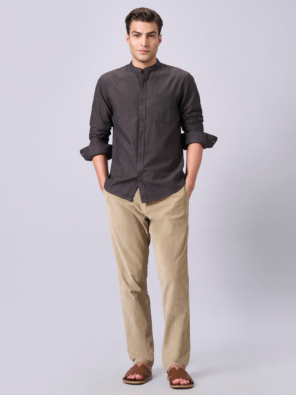 Men's Brown 100% Cotton Regular Fit Shirt