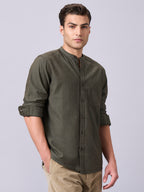 Men's Olive 100% Cotton Regular Fit Shirt