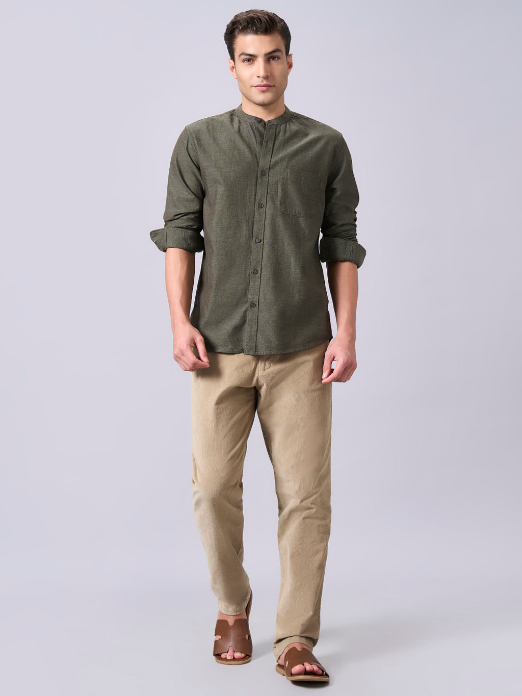 Men's Olive 100% Cotton Regular Fit Shirt