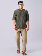 Men's Olive 100% Cotton Regular Fit Shirt