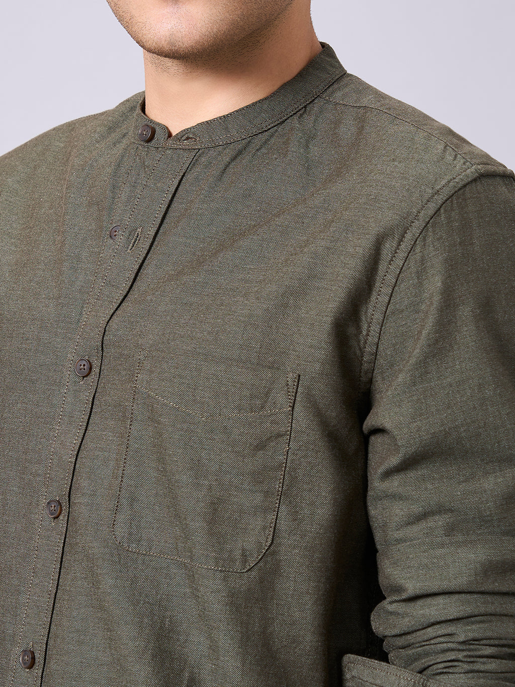 Men's Olive 100% Cotton Regular Fit Shirt