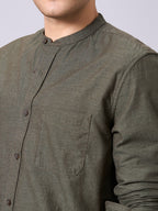 Men's Olive 100% Cotton Regular Fit Shirt