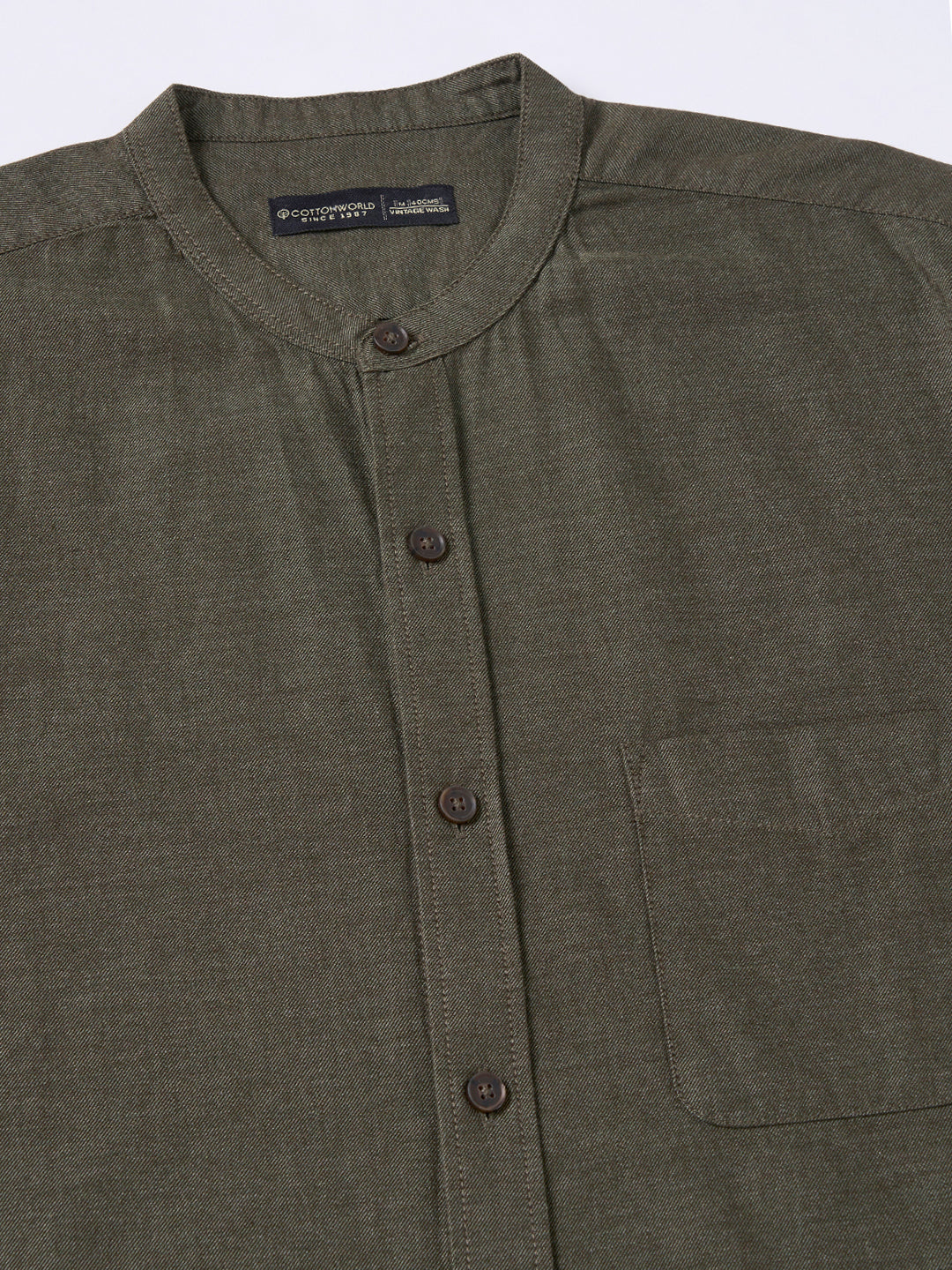Men's Olive 100% Cotton Regular Fit Shirt