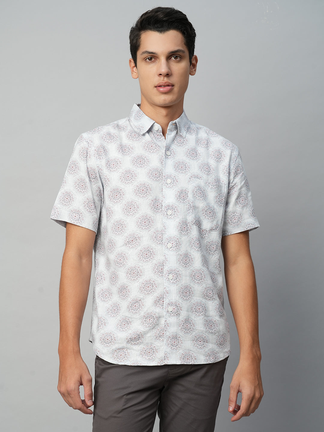 Men's Sky Linen Viscose Regular Fit Printed Shirt
