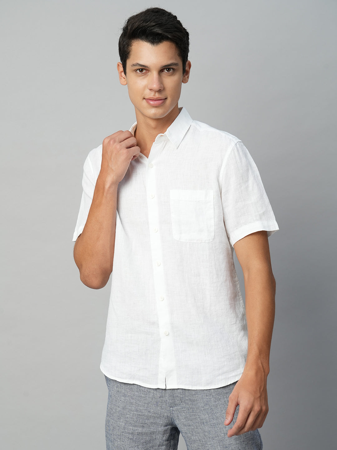 Men's 100% Linen White Regular Fit Short Sleeve Shirt