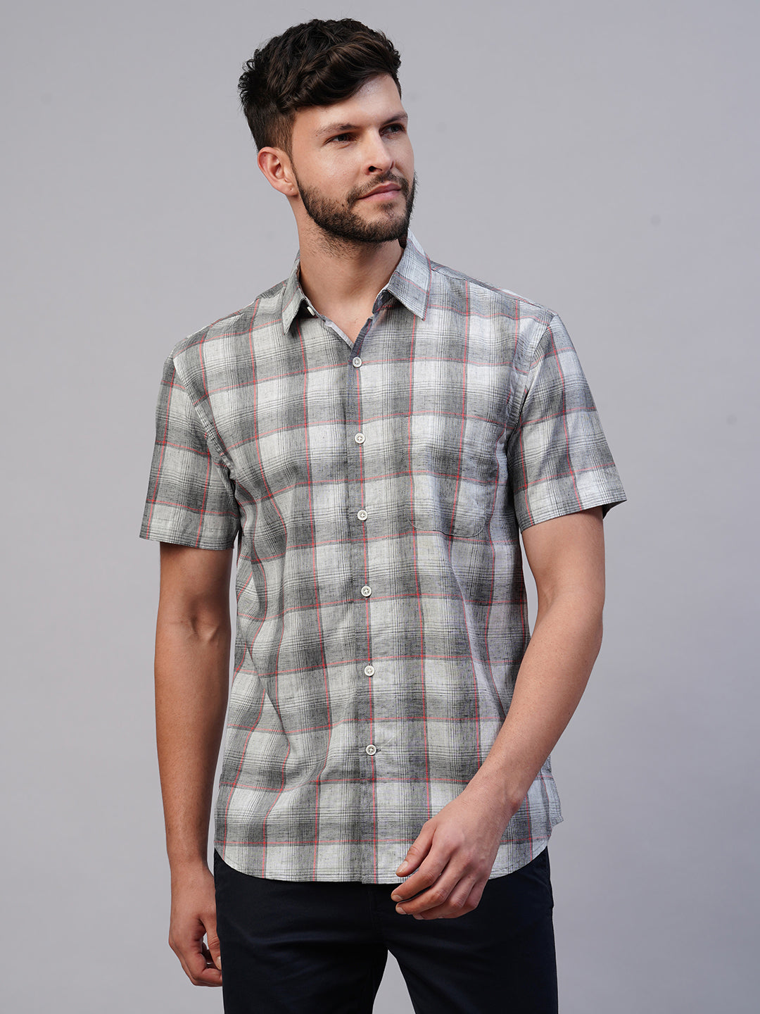 Men's Cotton Lyocell Grey Regular Fit Shirt