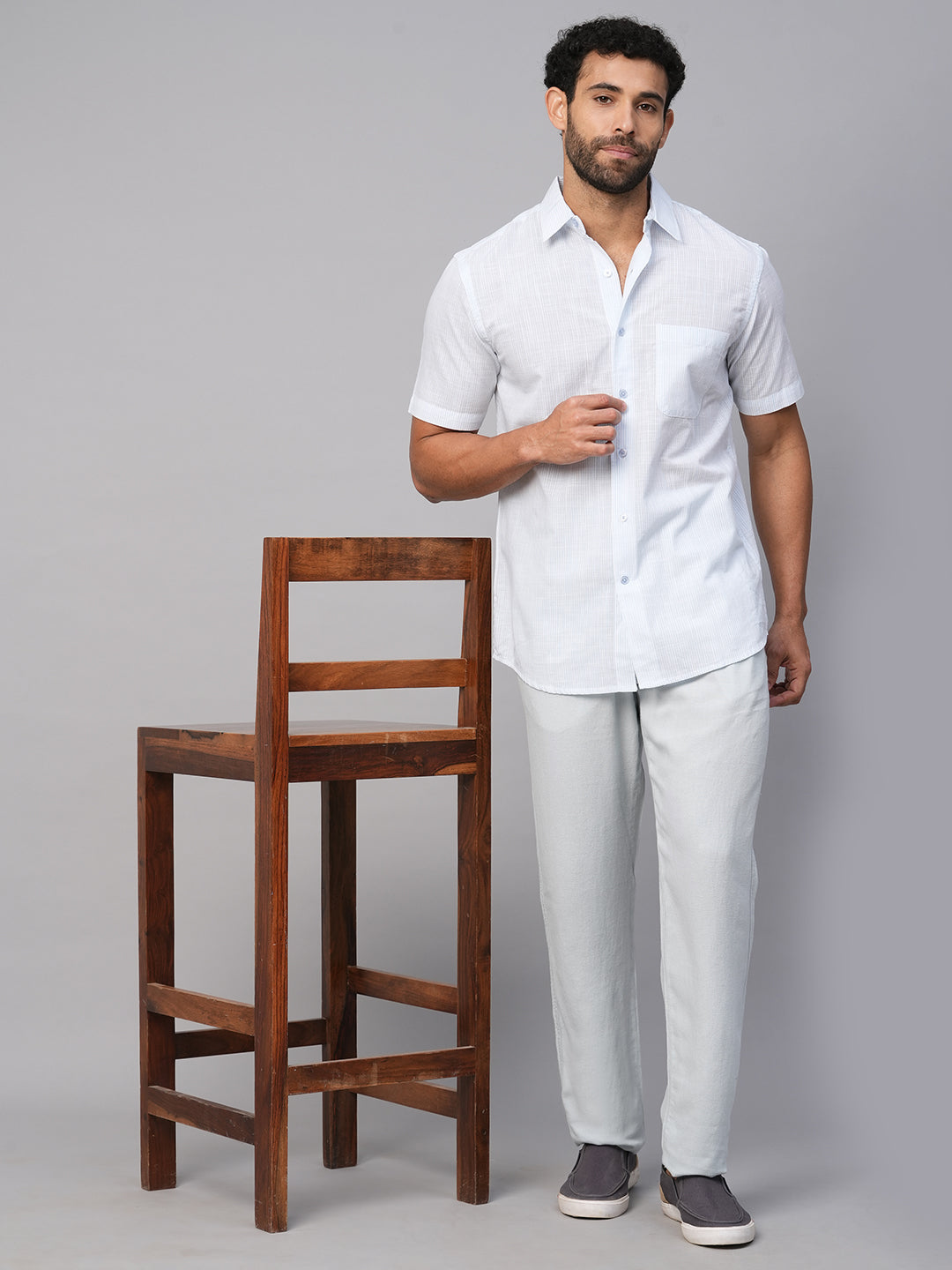 Men's White/Sky Cotton Regular Fit Shirt