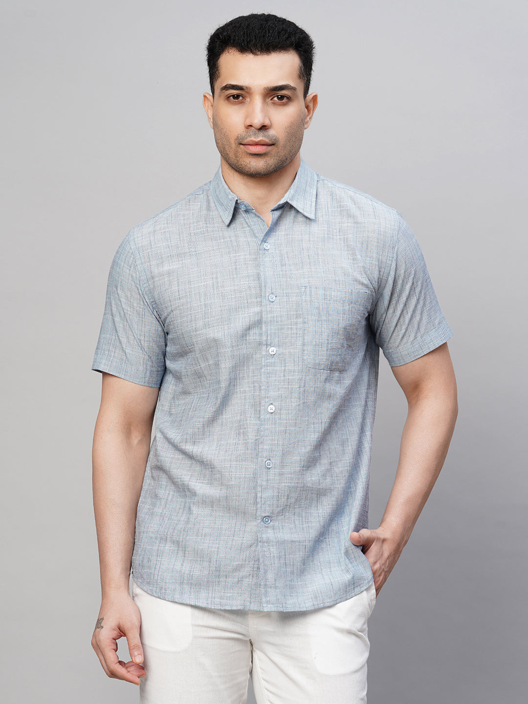 Men's Cotton Aqua Regular Fit Shirt