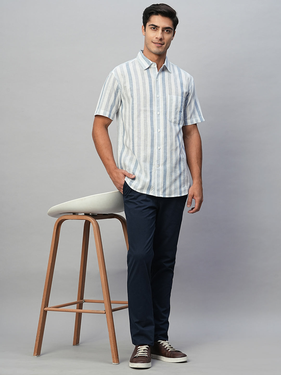Men's White Cotton Linen Regular Fit Shirt
