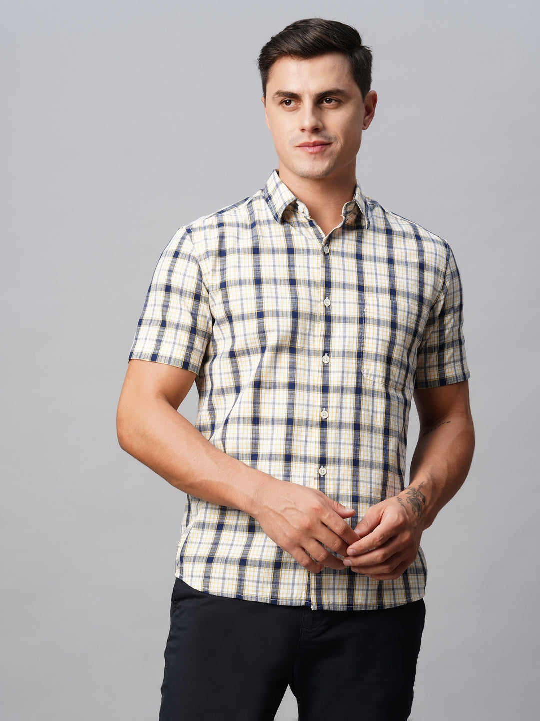 Men's Cotton Offwhite Regular Fit Shirt