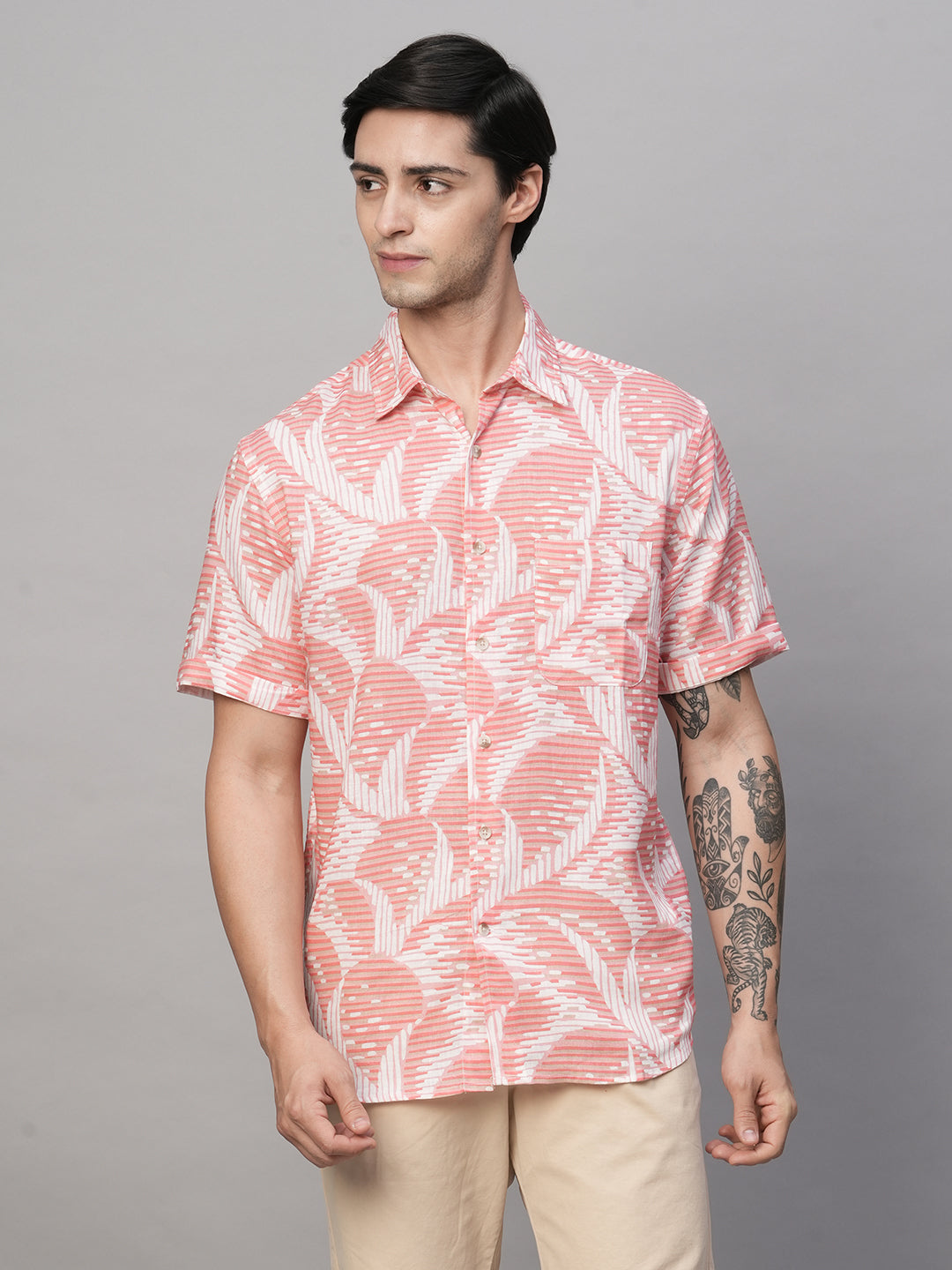 Men's Pink Lyocell Linen Regular Fit Shirt