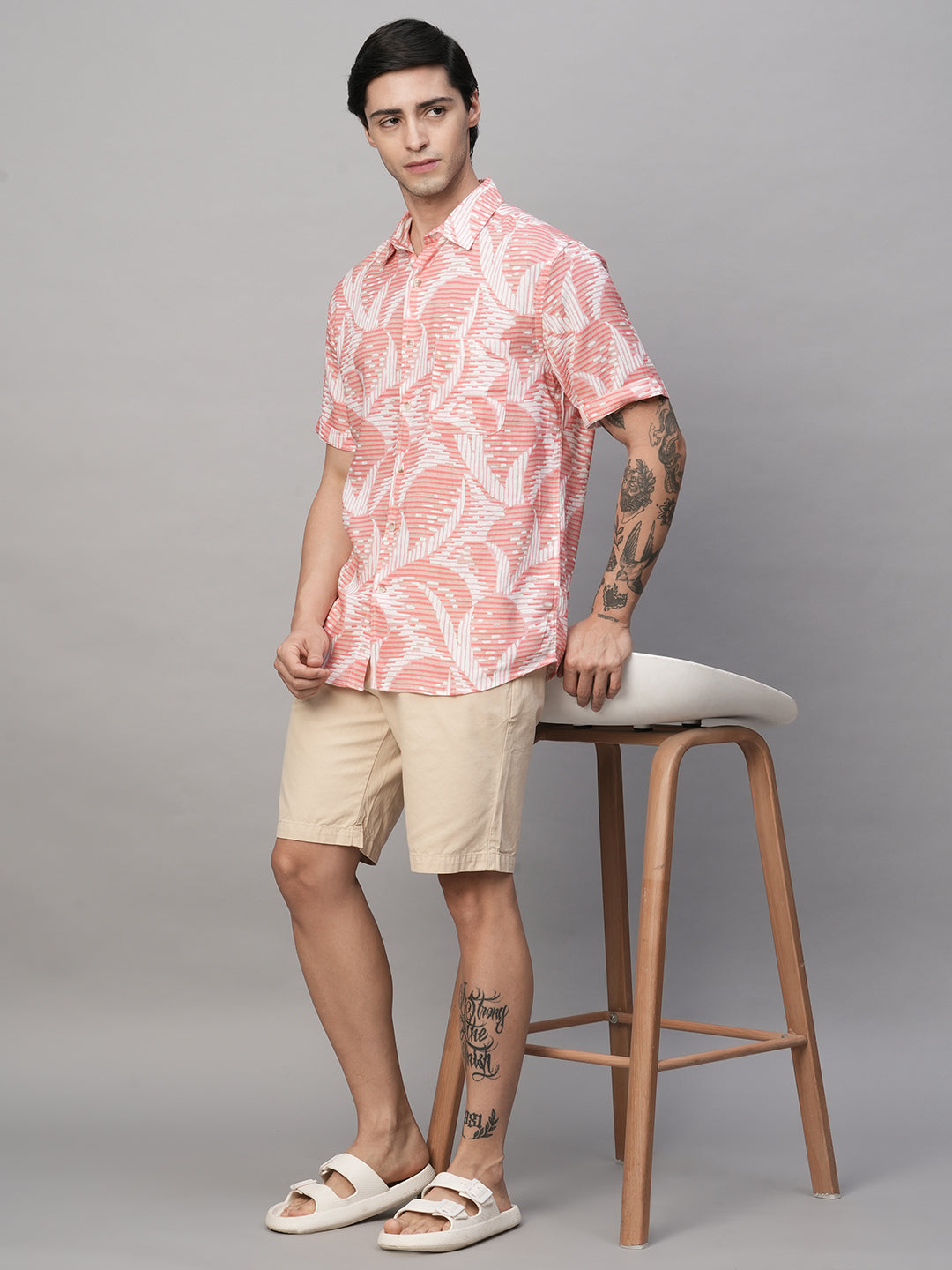 Men's Pink Lyocell Linen Regular Fit Shirt