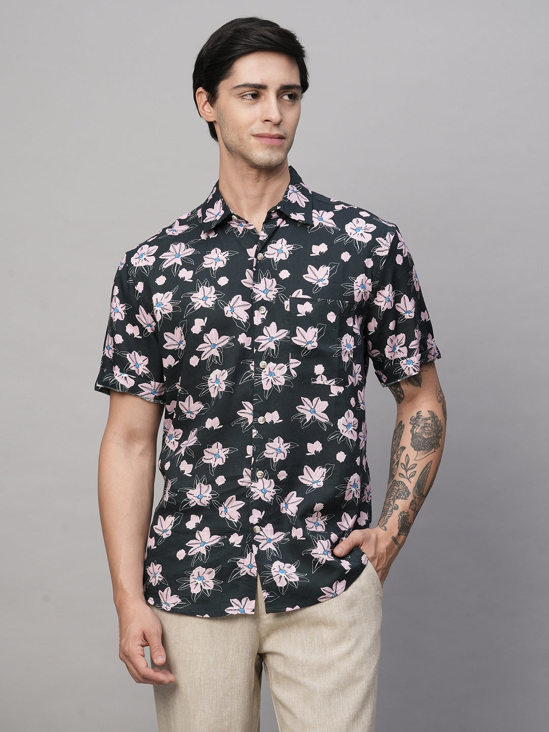 Men's Navy Lyocell Linen Regular Fit Shirt